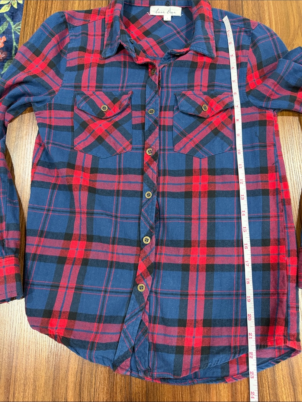 Love Tree Red and Navy Plaid Button-Up Shirt Size Small - Picture 6 of 8